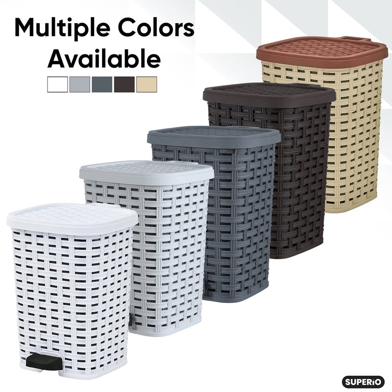 Superio Mini Trash Can with Foot Pedal Small Outdoor Garbage Can with Lid, 1.5 Gallon Plastic Waste Basket for Bathroom, Bedroom, Kitchen, Office, Patio (Wicker Brown 6 QT.) - Image 5